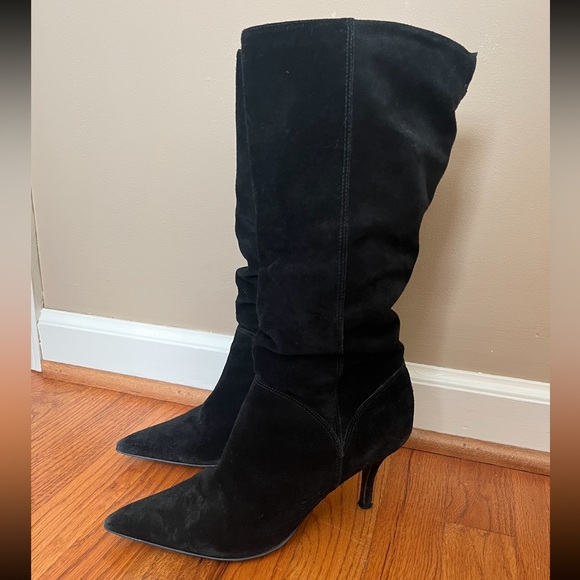 Black Mid Calf Slouchy Suede Boots - Picture 1 of 7